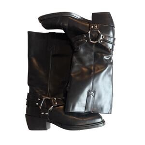 Sandro Black Leather Studded Biker Boots